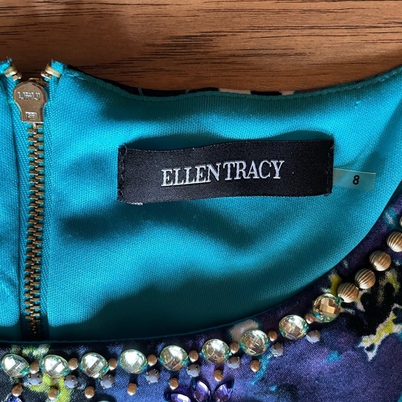 Ellen Tracy Sheath Dress Floral Gemstones Sleeveless - Picture 2 of 10